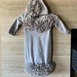 0-3m embellished gray layette gown